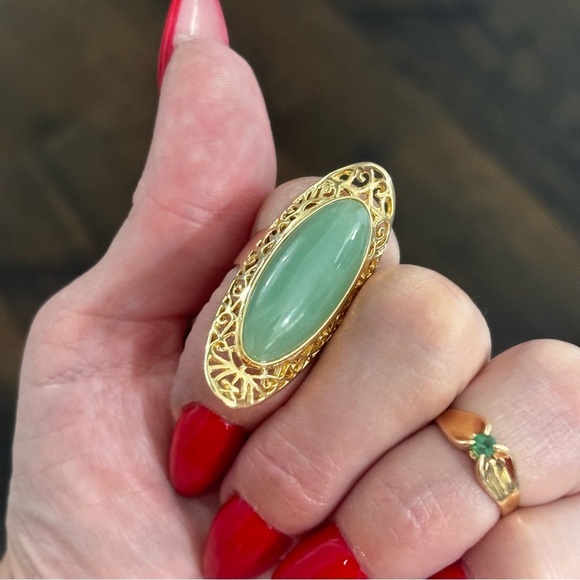 Jade gold over 925 large ring size 6.75 - Picture 5 of 12